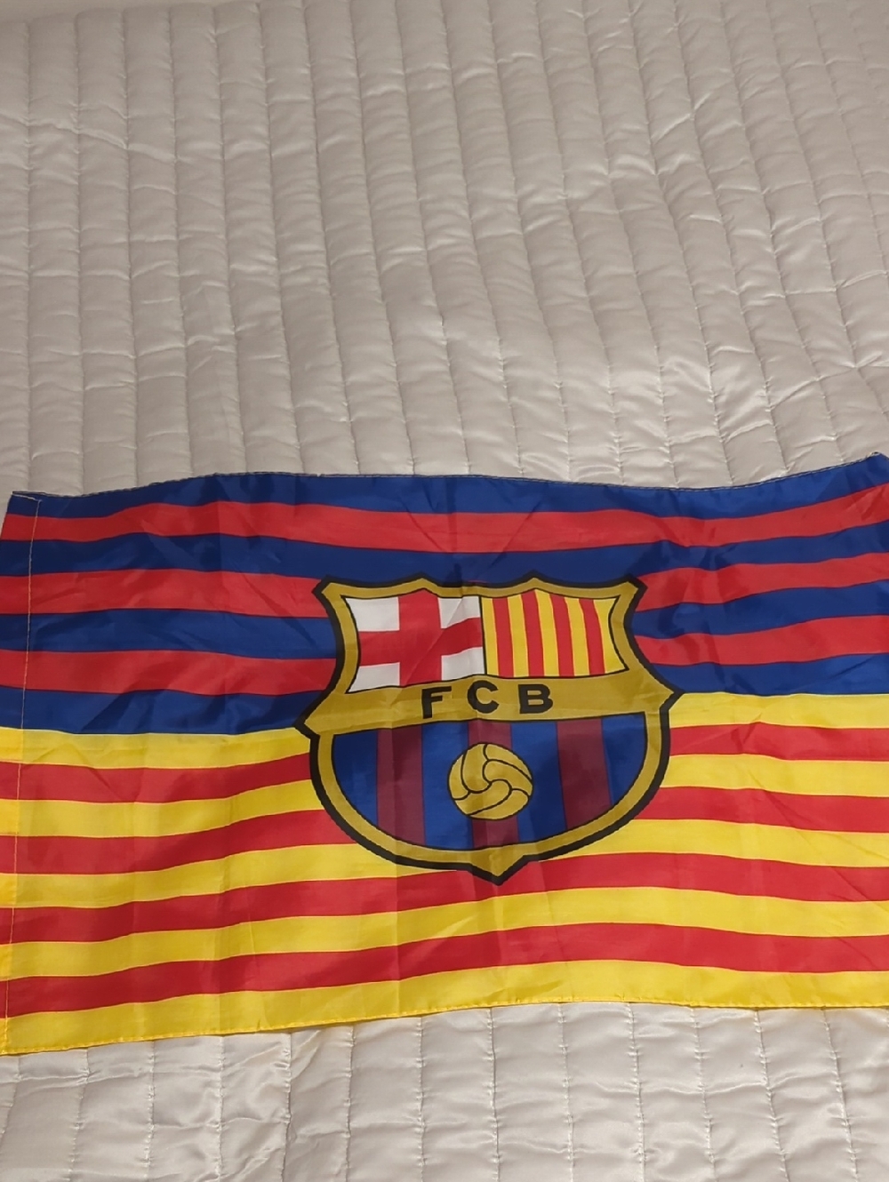 FC Barcelona Crest Flag with Bold Red, Blue & Yellow Stripes